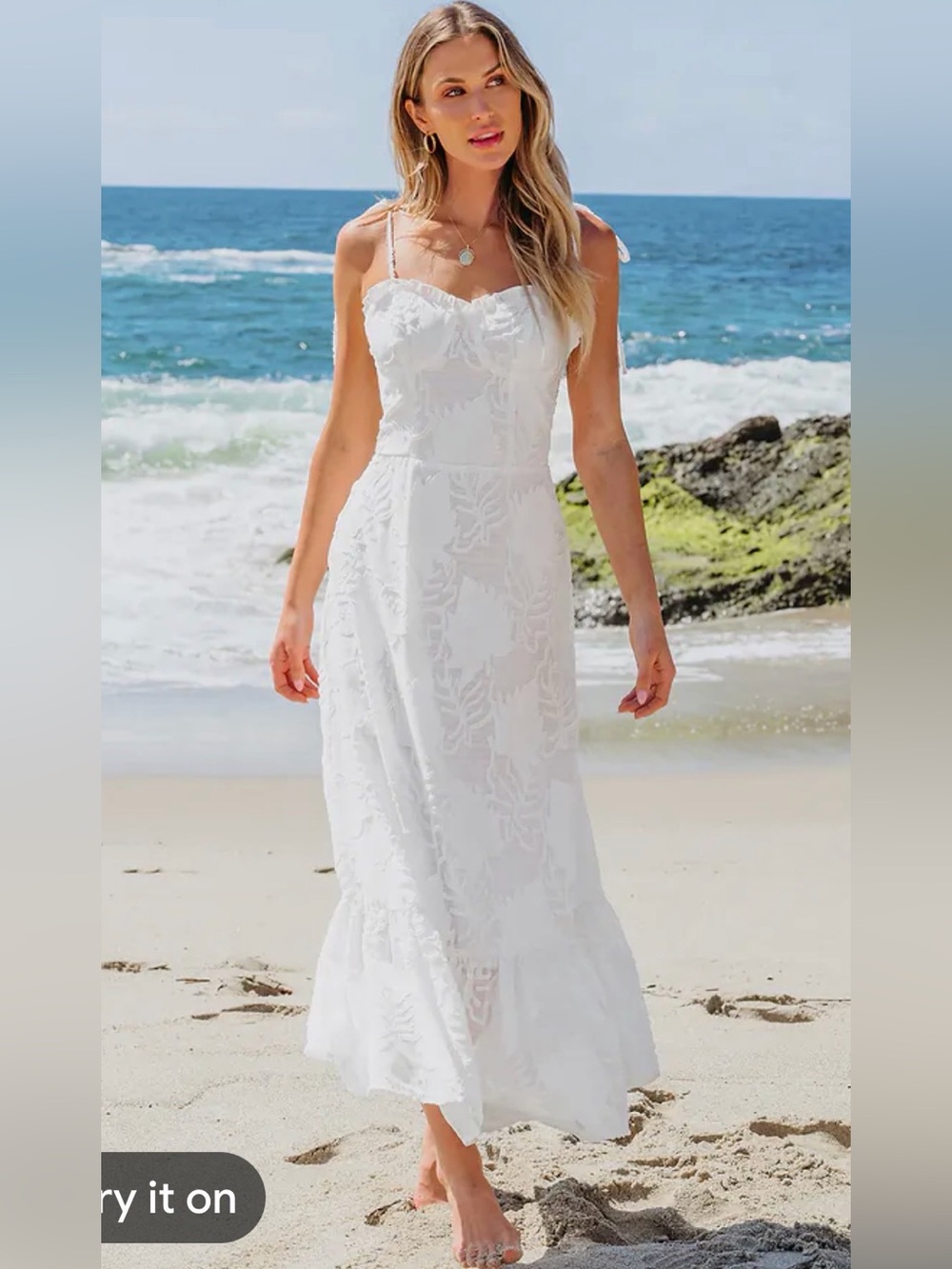 White Sweetheart Tie Shoulder‎ Flounce Hem Maxi Dress Sz Small NWT!